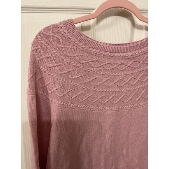 Talbots Pink Diamond Cable Cashmere Crewneck Sweater, L - Picture 3 of 7